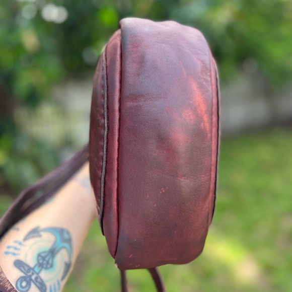 Rustic Boho Italian Leather Bag Burgundy Red Vintage Country Western Style Purse - Picture 12 of 16